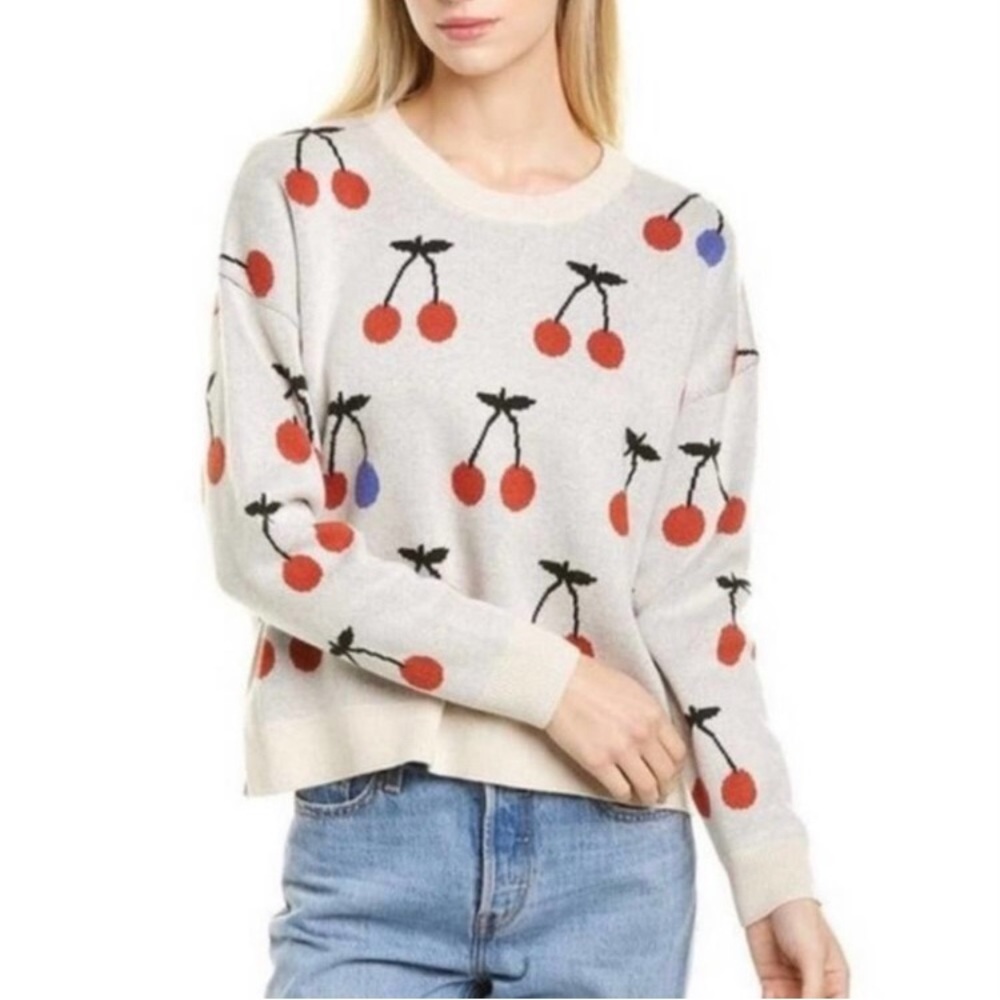 Cherry Print Jacquard Pullover Sweater XS